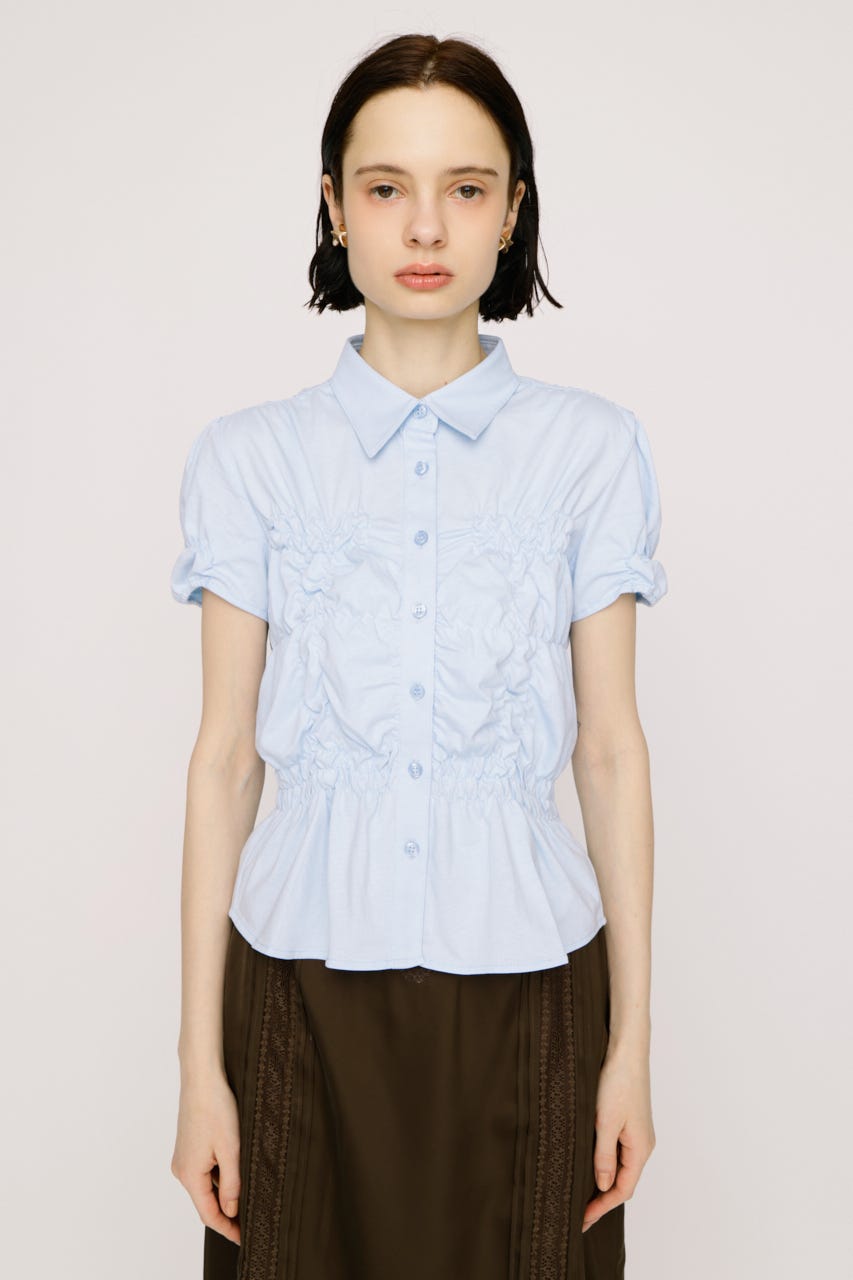 【SNSで話題！】RANDOM SHIRRING CUT トップス L/BLU FREE