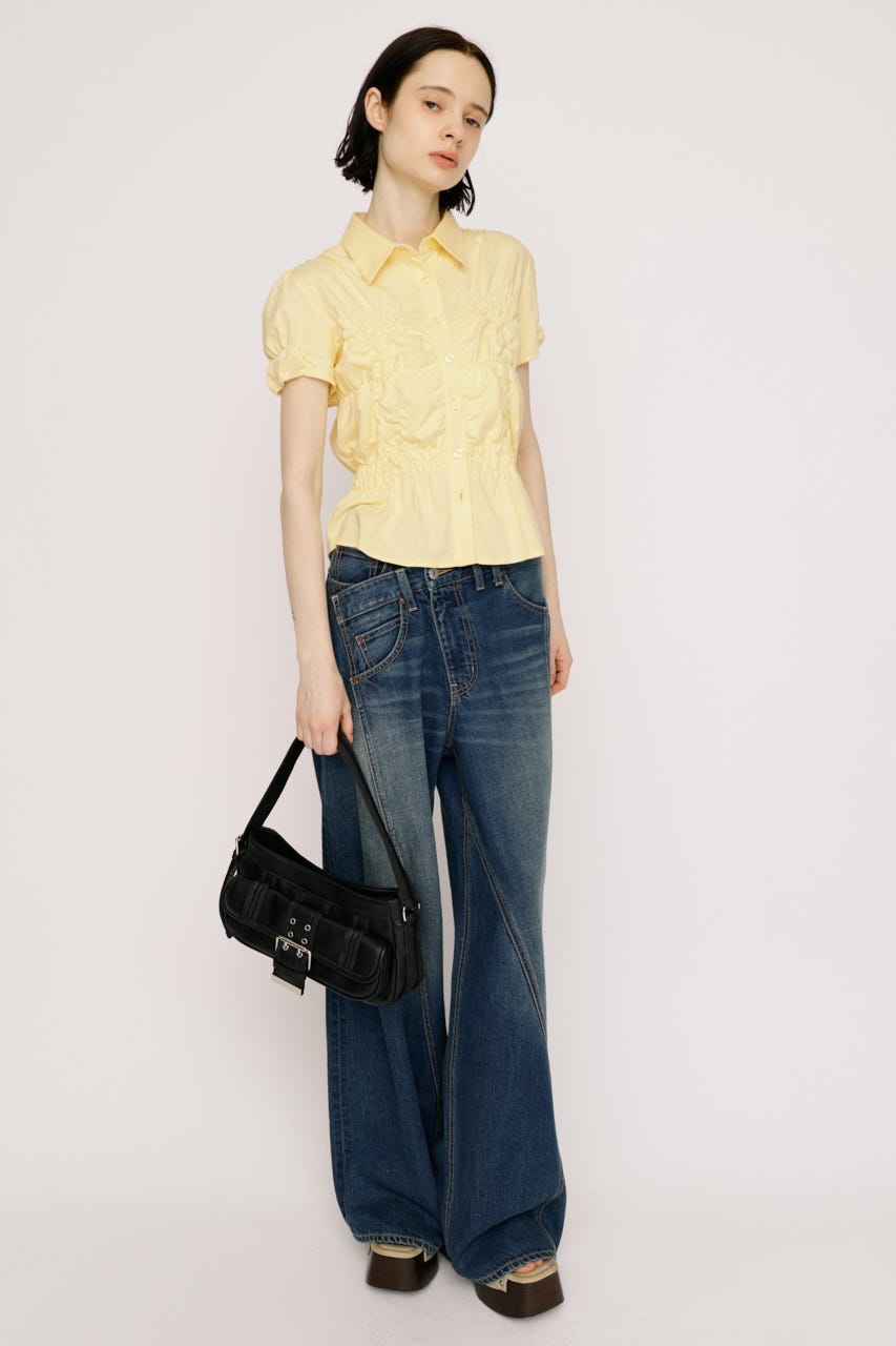 【SNSで話題！】RANDOM SHIRRING CUT トップス L/YEL FREE