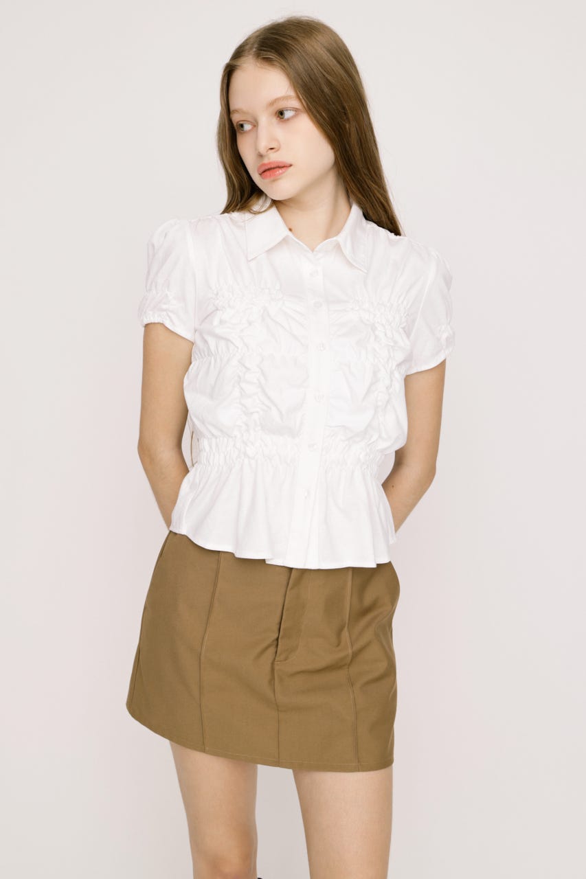 【SNSで話題！】RANDOM SHIRRING CUT トップス O/WHT FREE