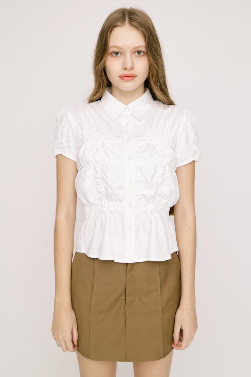 【SNSで話題！】RANDOM SHIRRING CUT トップス O/WHT FREE