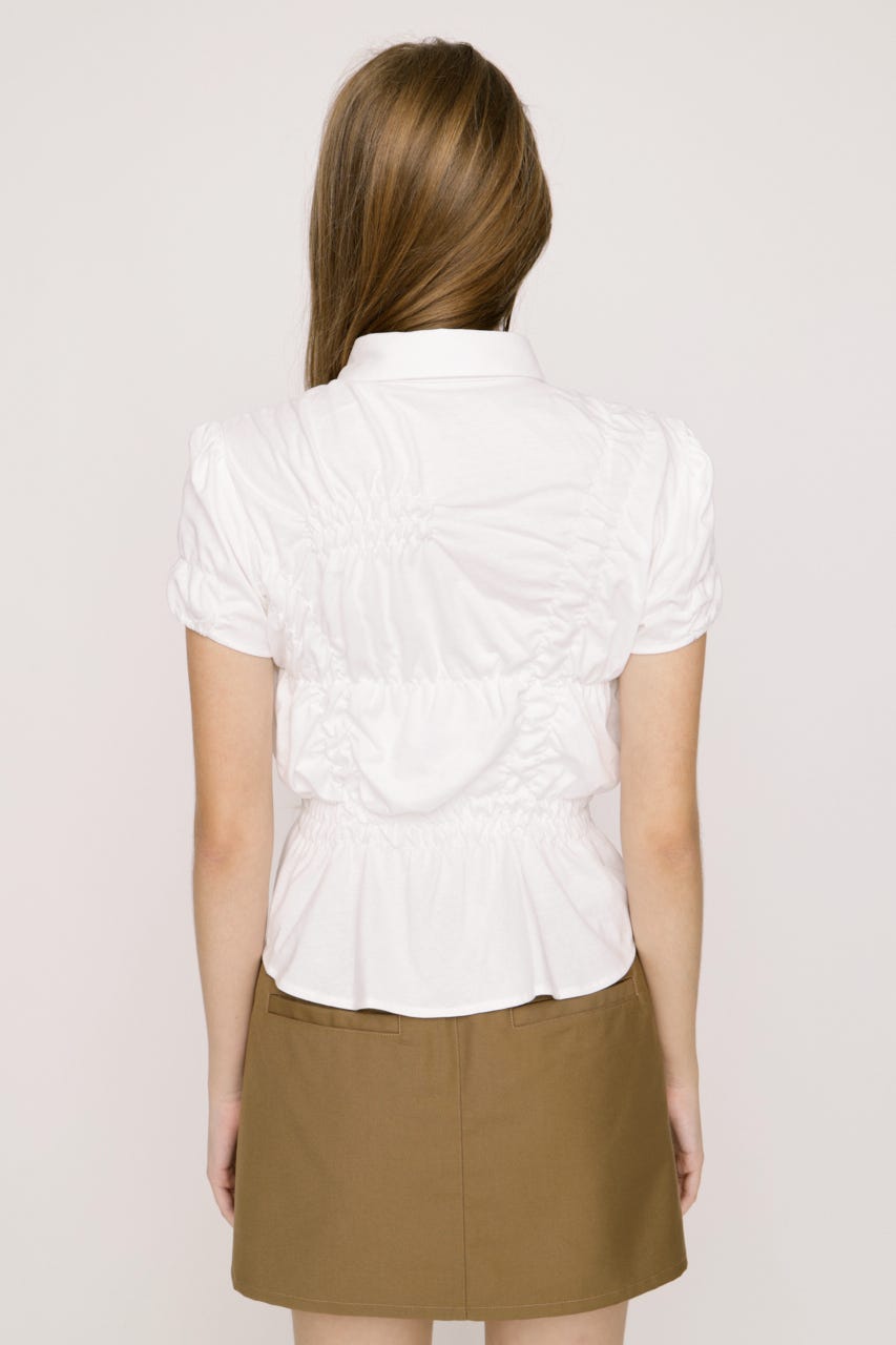 【SNSで話題！】RANDOM SHIRRING CUT トップス O/WHT FREE