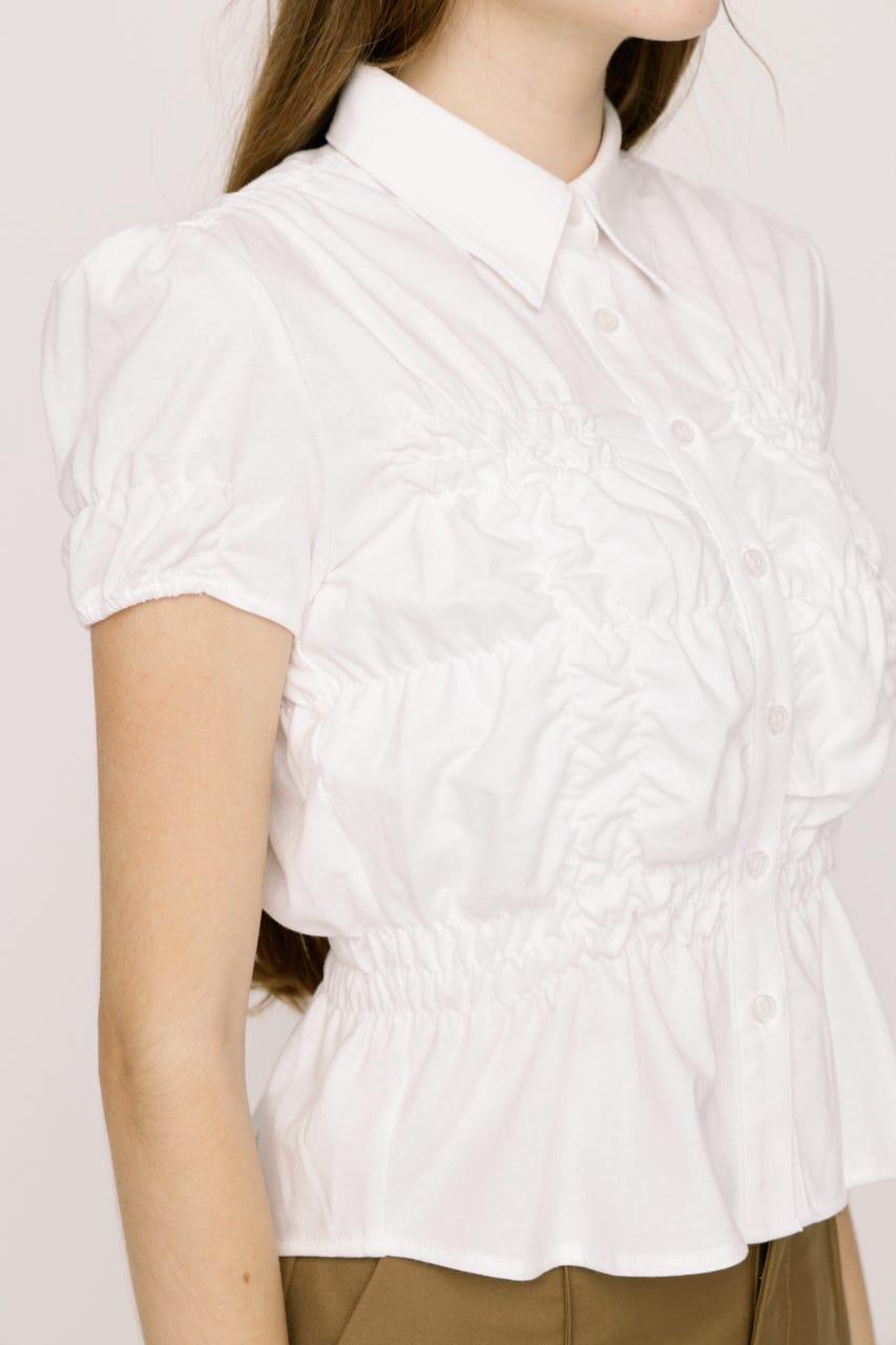 【SNSで話題！】RANDOM SHIRRING CUT トップス O/WHT FREE