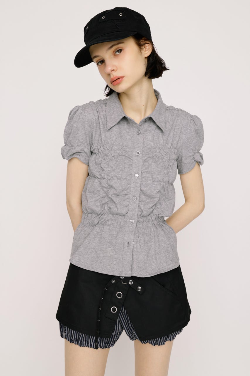 【SNSで話題！】RANDOM SHIRRING CUT トップス T.GRY FREE
