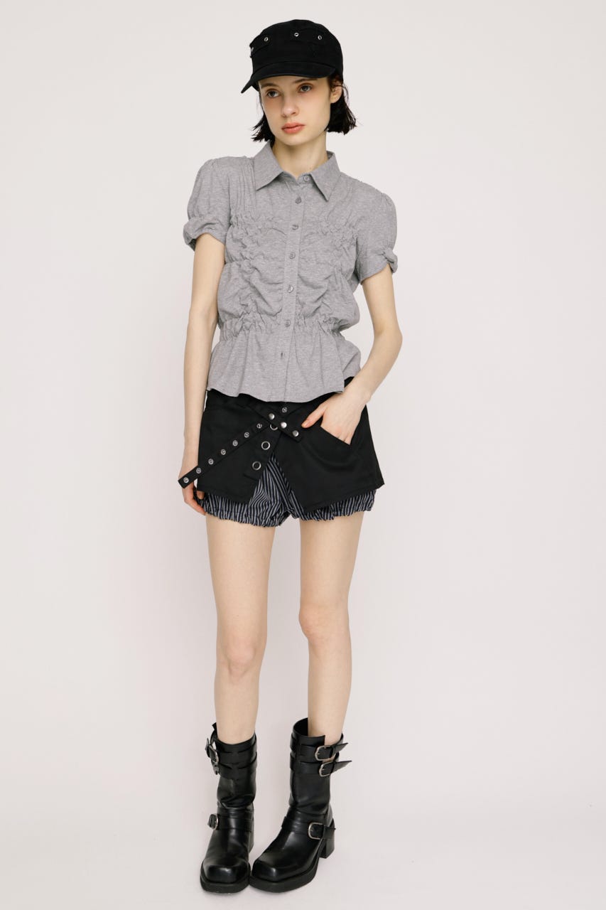 【SNSで話題！】RANDOM SHIRRING CUT トップス T.GRY FREE