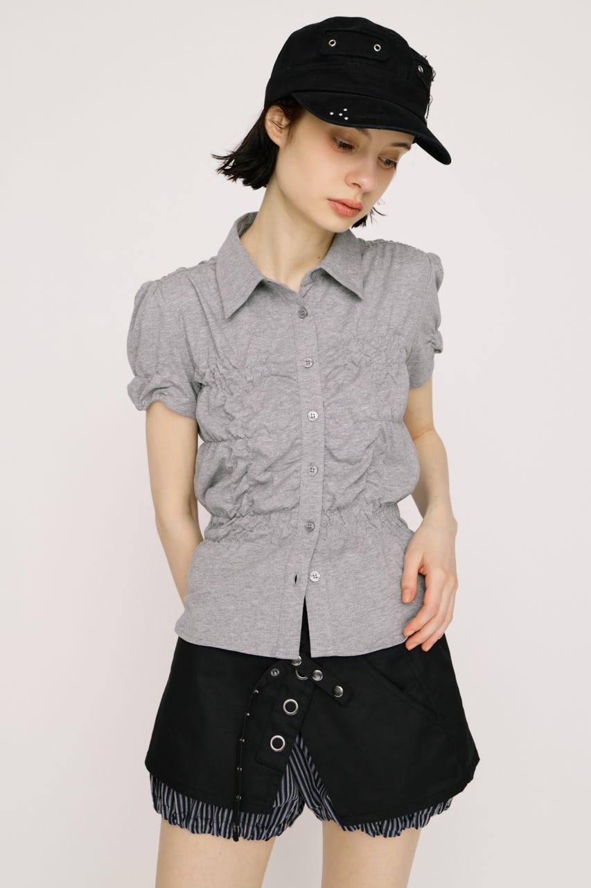 【SNSで話題！】RANDOM SHIRRING CUT トップス T.GRY FREE