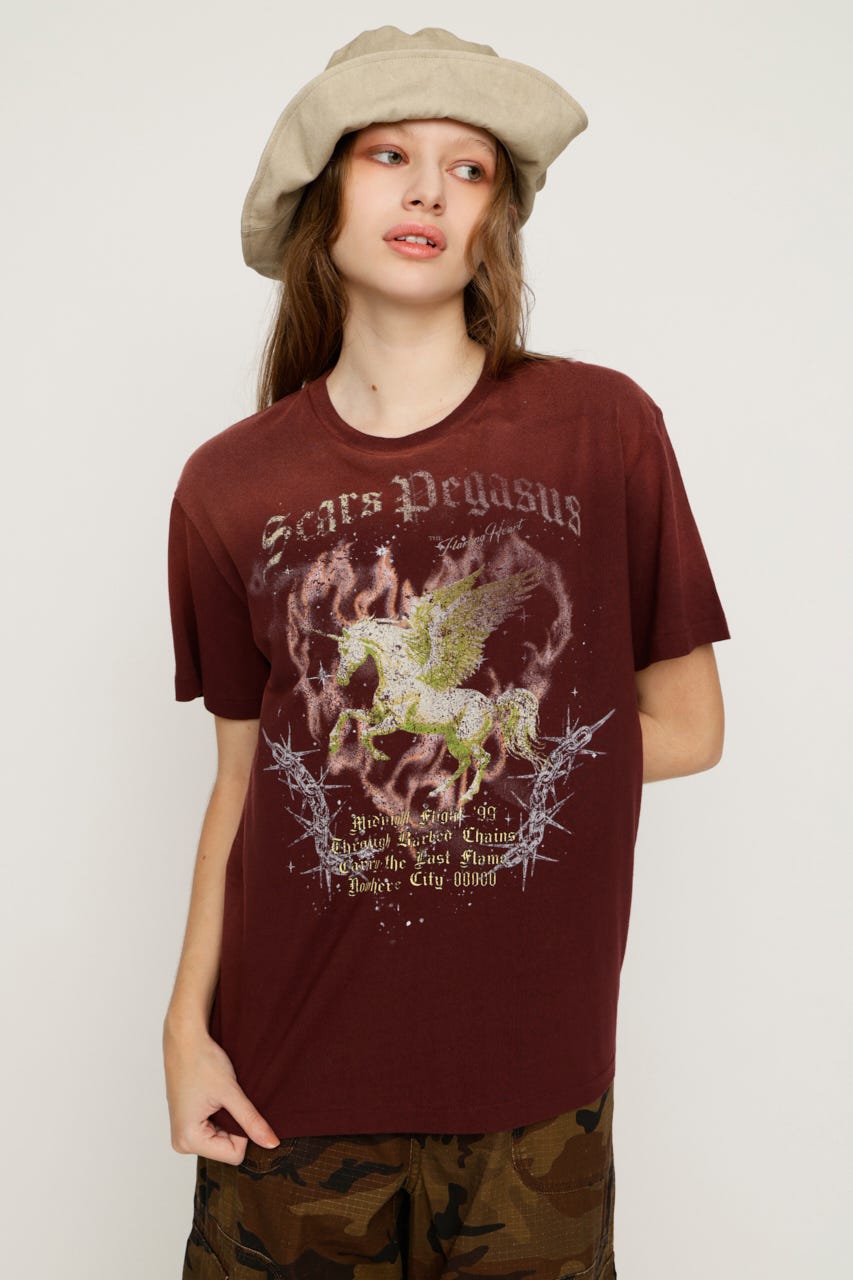 【1BUY5％OFF】VINTAGE LIKE HORSE PRINT Tシャツ D/RED FREE