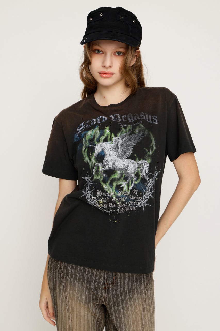 【1BUY5％OFF】VINTAGE LIKE HORSE PRINT Tシャツ L/BLK FREE