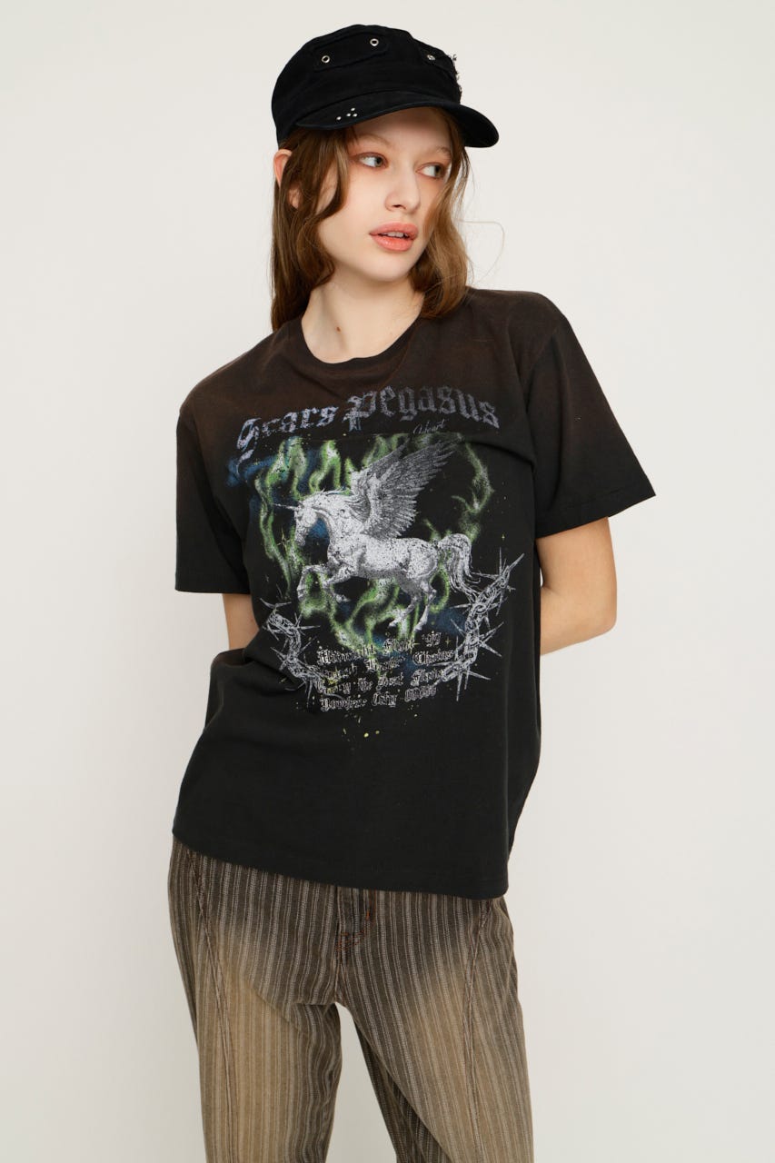 【1BUY5％OFF】VINTAGE LIKE HORSE PRINT Tシャツ L/BLK FREE