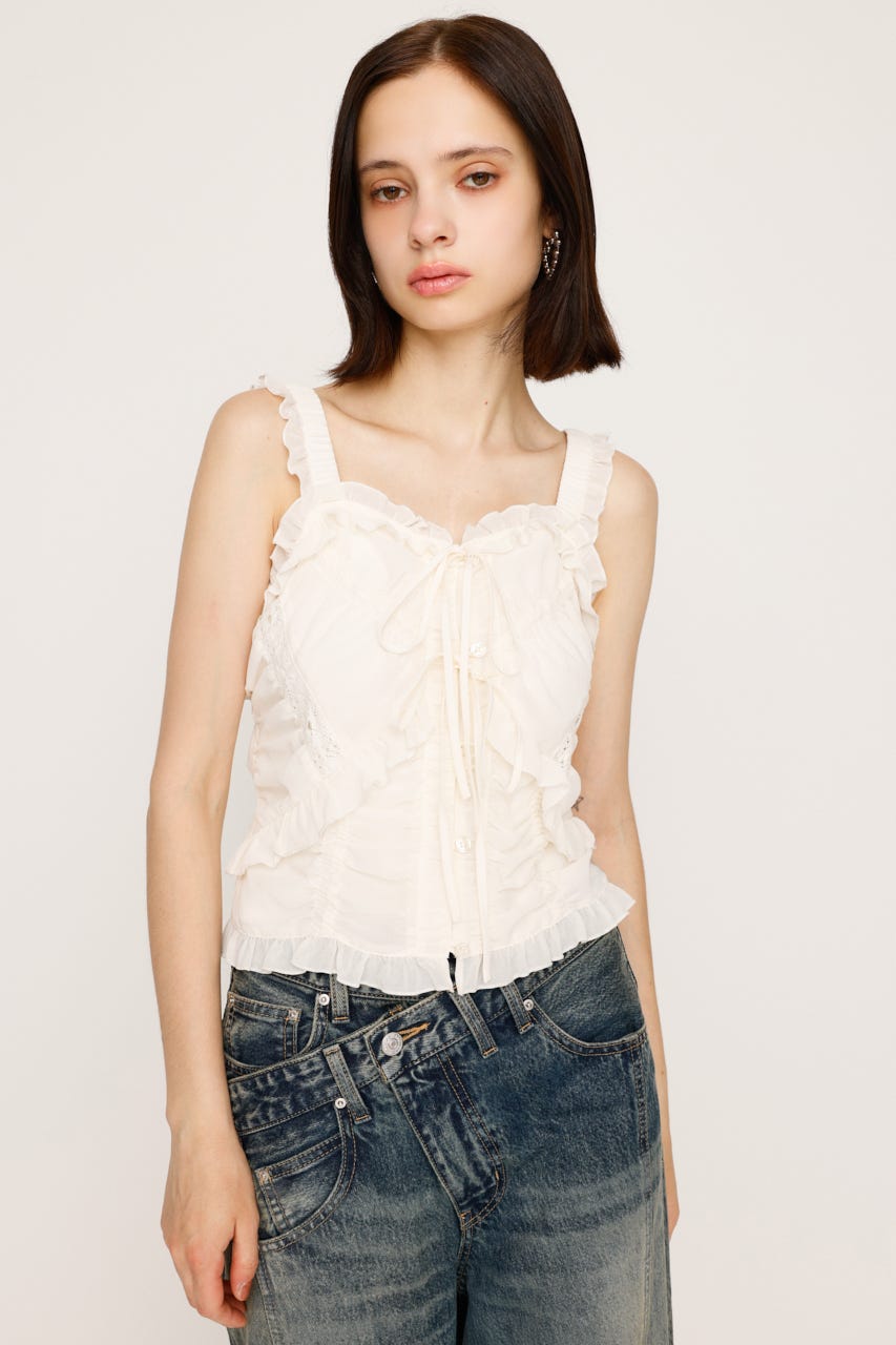 【LIMITED ITEM】SHEER SQUEEZE CAMI トップス IVOY FREE