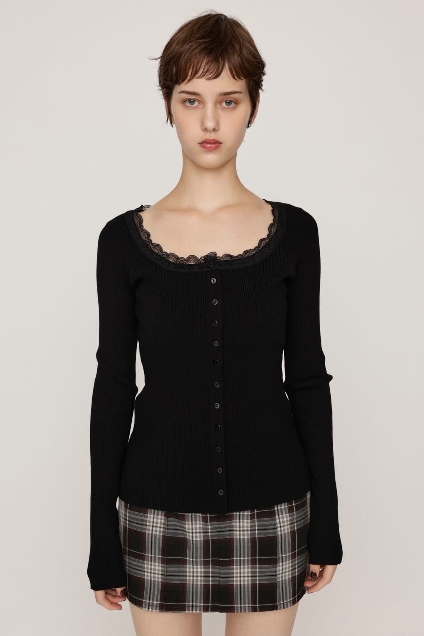 【LIMITED ITEM】LACE DOCKING FRONT BUTTON トップス BLK FREE