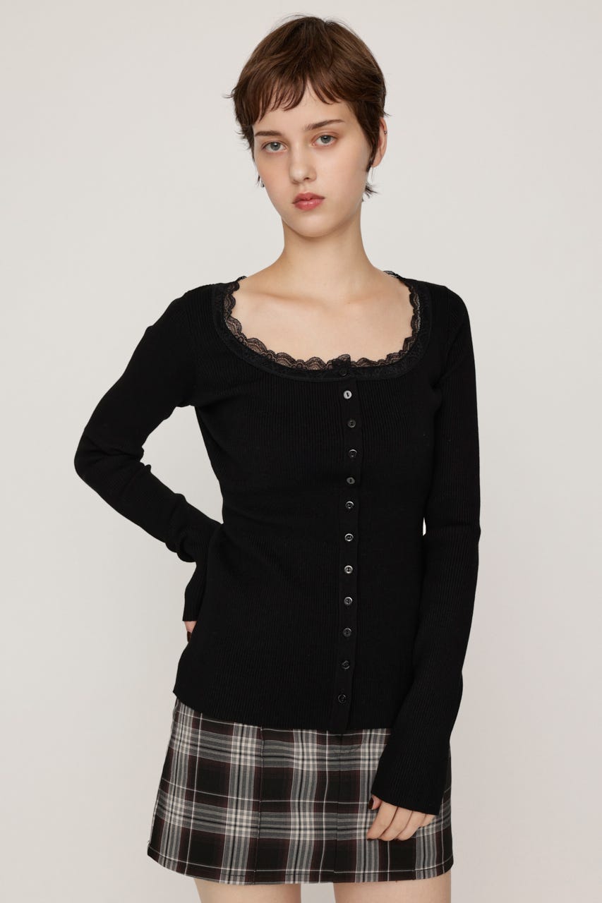 【LIMITED ITEM】LACE DOCKING FRONT BUTTON トップス BLK FREE