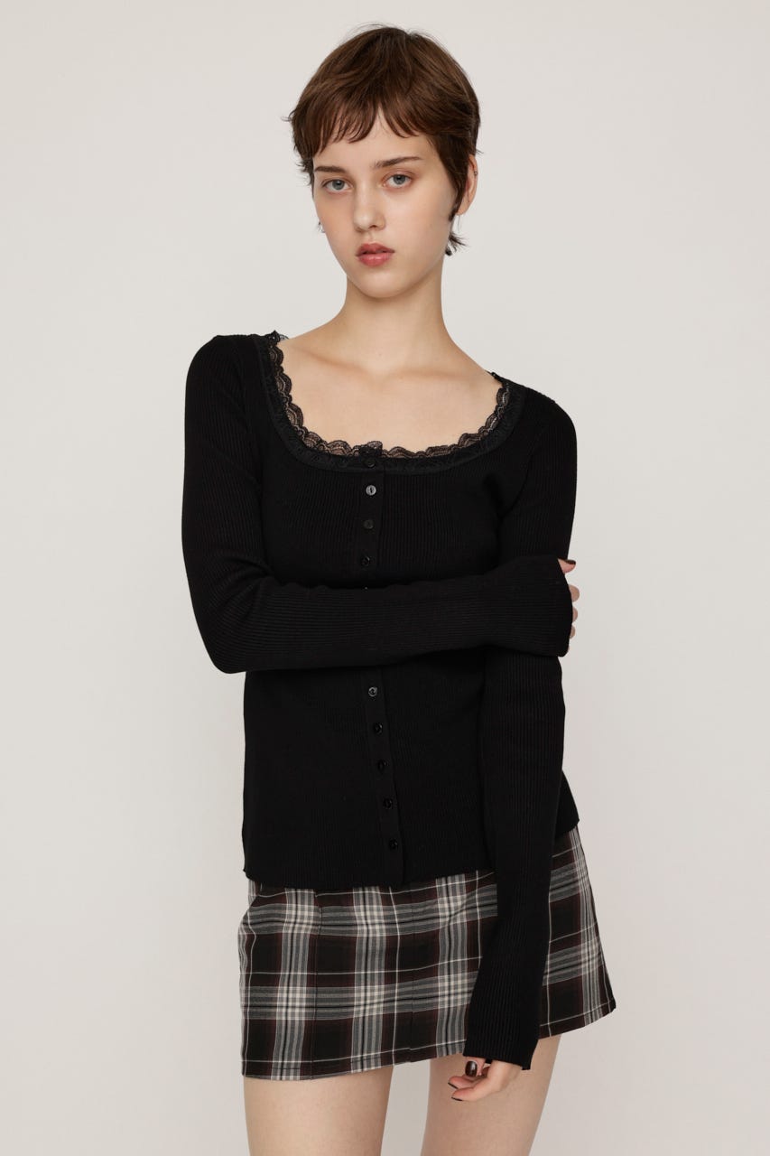 【LIMITED ITEM】LACE DOCKING FRONT BUTTON トップス BLK FREE