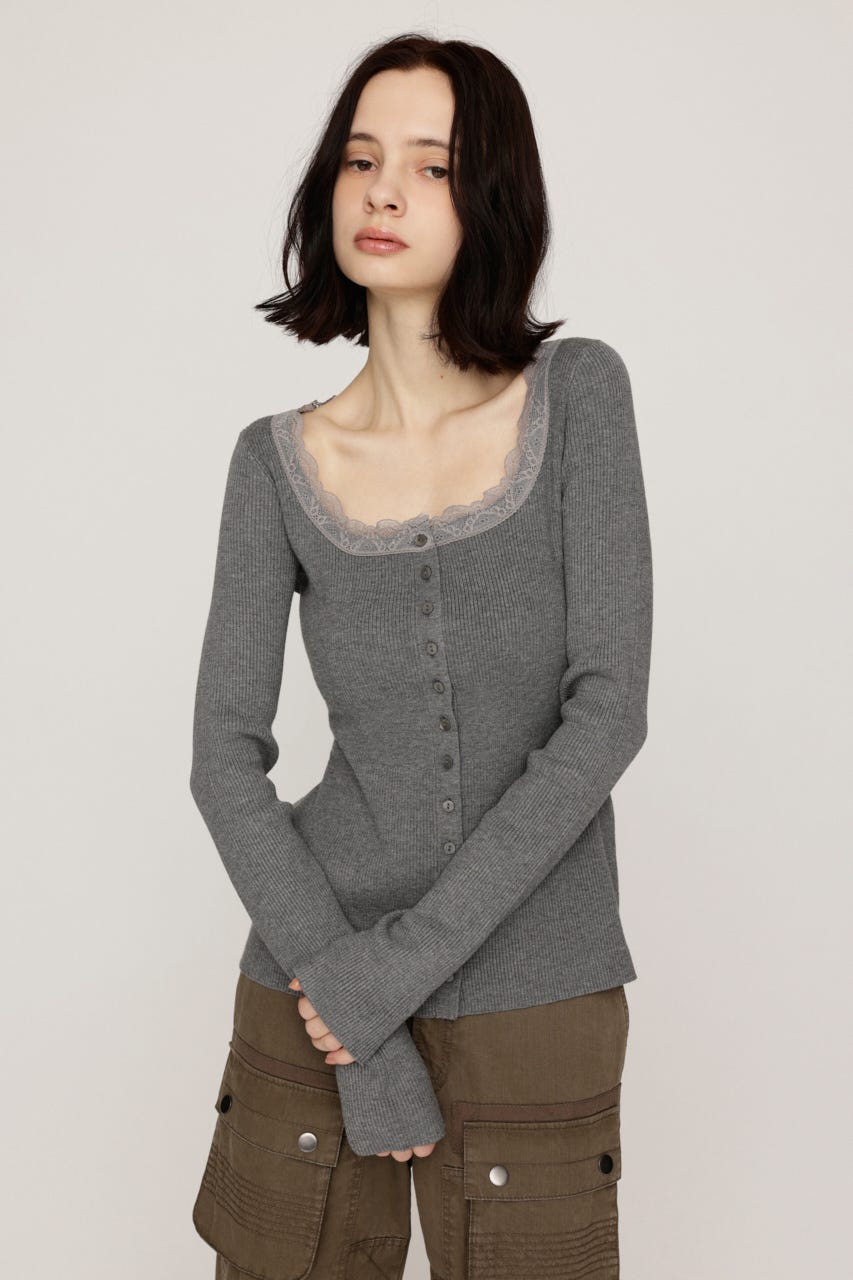 【LIMITED ITEM】LACE DOCKING FRONT BUTTON トップス T.GRY FREE