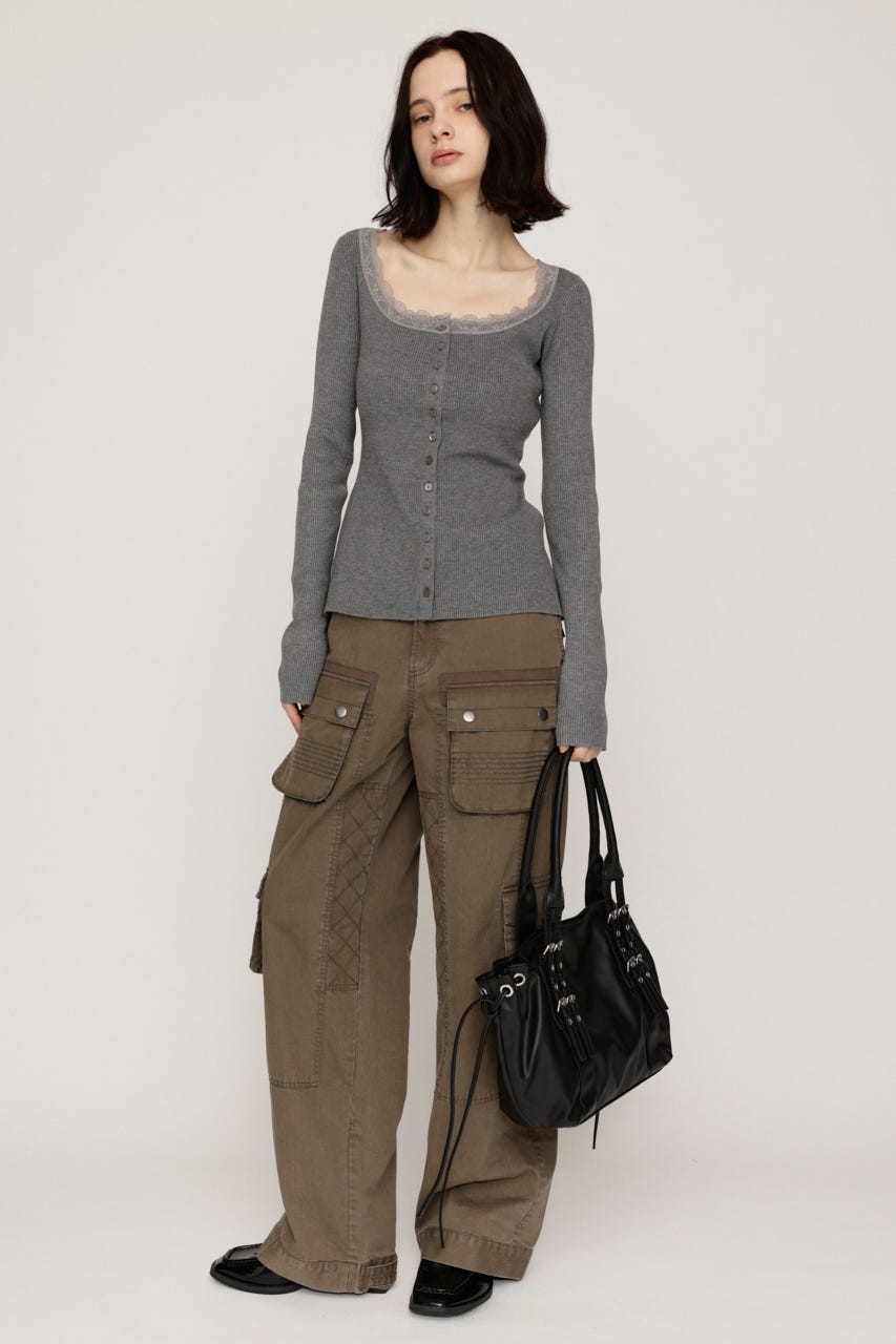 【LIMITED ITEM】LACE DOCKING FRONT BUTTON トップス T.GRY FREE