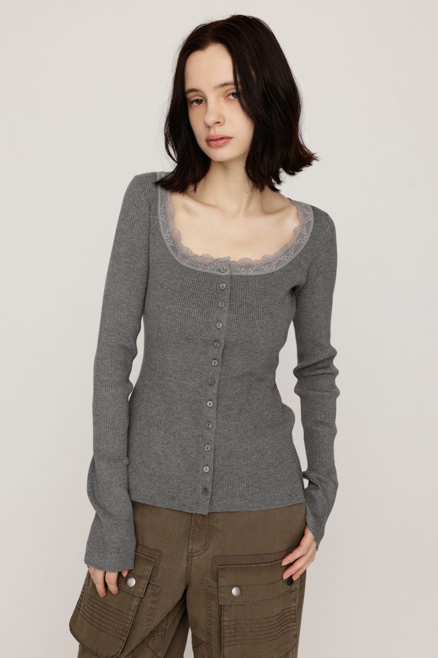 【LIMITED ITEM】LACE DOCKING FRONT BUTTON トップス T.GRY FREE