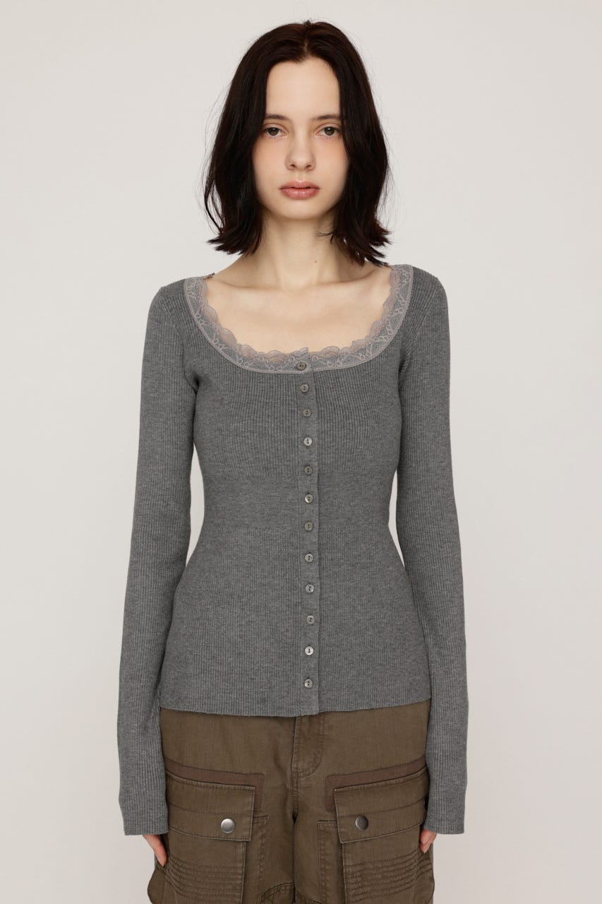 【LIMITED ITEM】LACE DOCKING FRONT BUTTON トップス T.GRY FREE