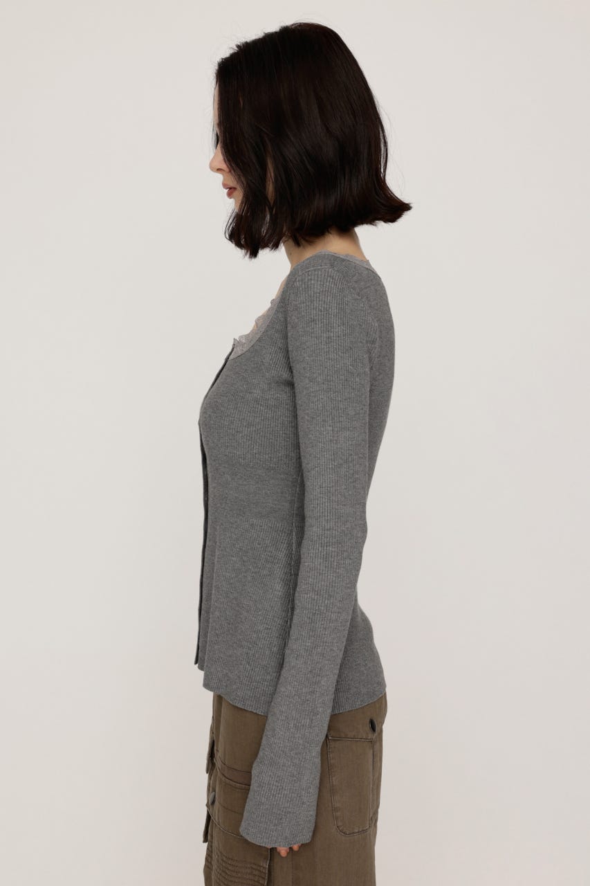 【LIMITED ITEM】LACE DOCKING FRONT BUTTON トップス T.GRY FREE
