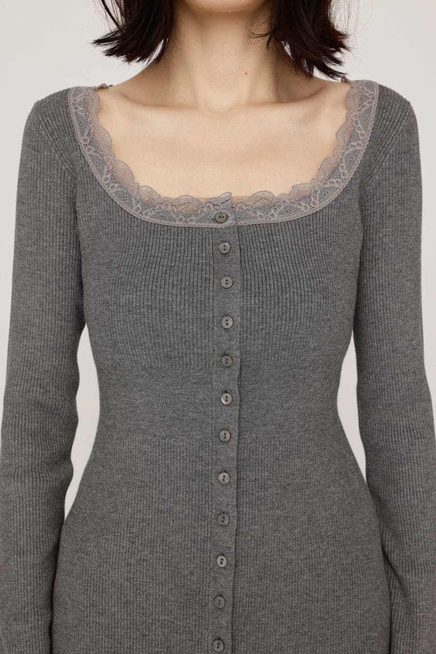 【LIMITED ITEM】LACE DOCKING FRONT BUTTON トップス T.GRY FREE