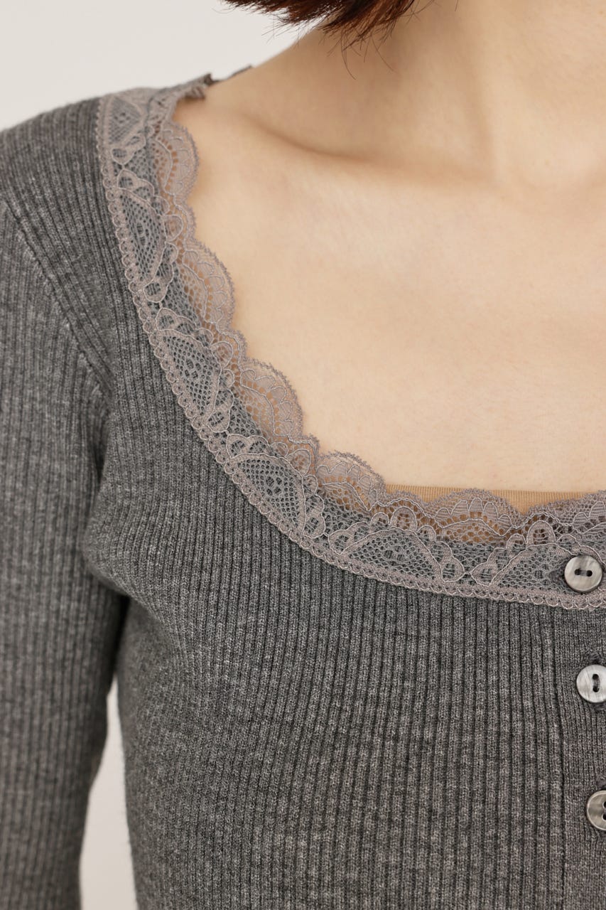 【LIMITED ITEM】LACE DOCKING FRONT BUTTON トップス T.GRY FREE