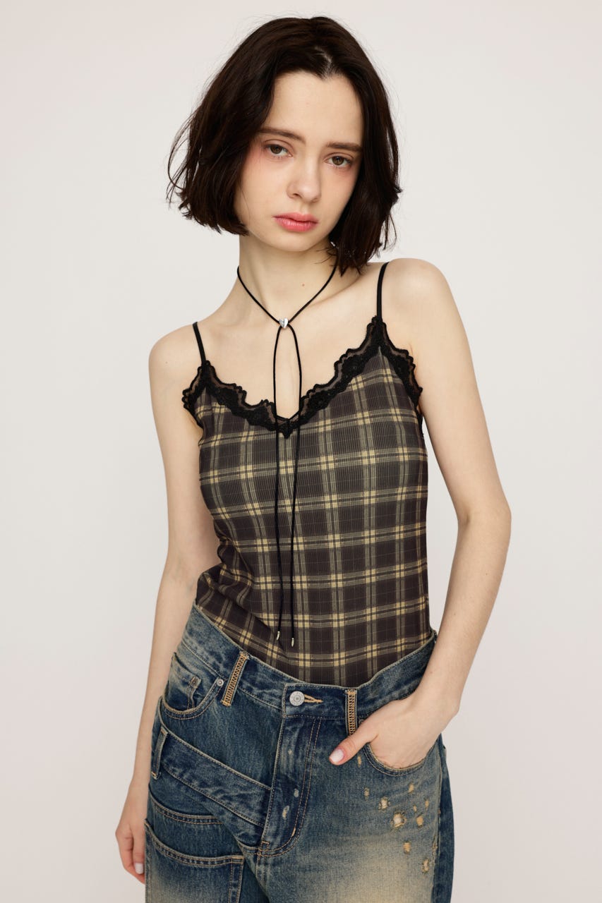【LIMITED ITEM】CHECK PRINT LACE キャミソール M/BLK FREE
