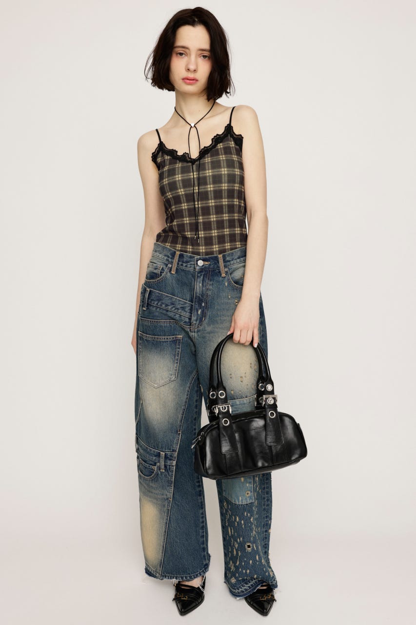 【LIMITED ITEM】CHECK PRINT LACE キャミソール M/BLK FREE