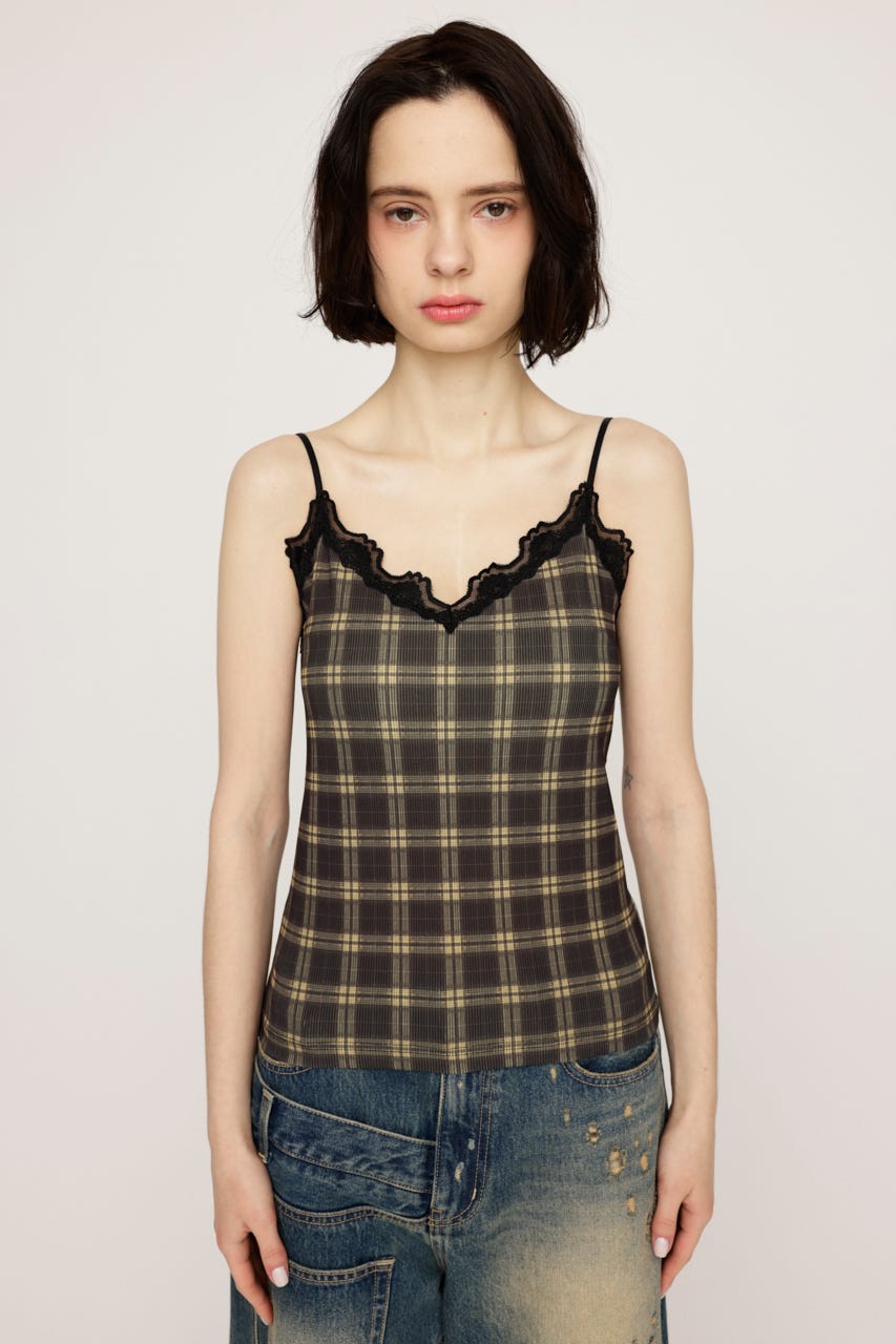 【LIMITED ITEM】CHECK PRINT LACE キャミソール M/BLK FREE