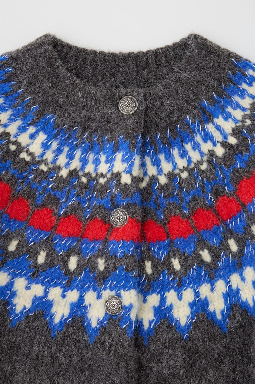 【GREEN BUTTER】Metallic Yarn Nordic カーディガン GRY FREE