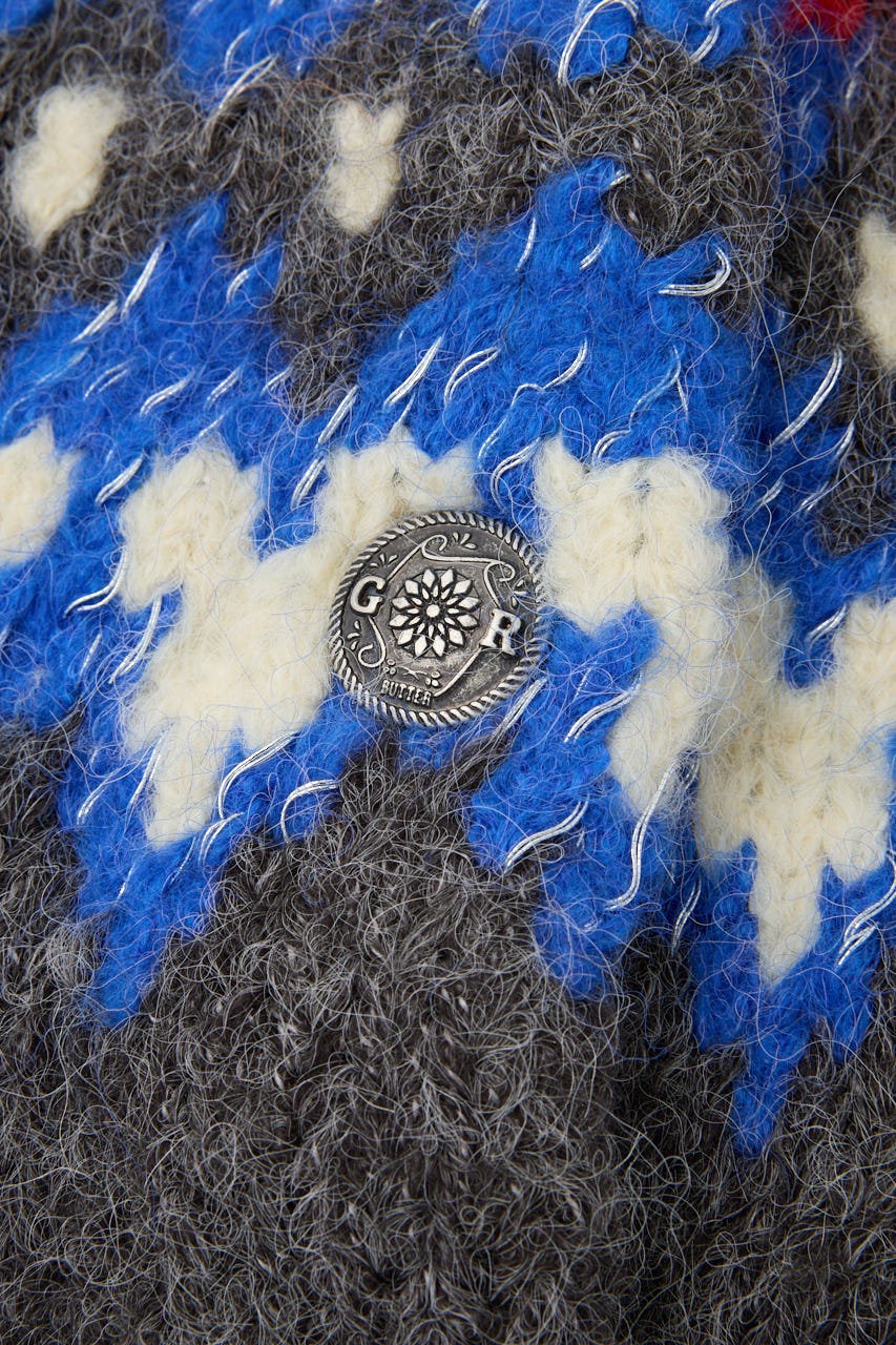 【GREEN BUTTER】Metallic Yarn Nordic カーディガン GRY FREE