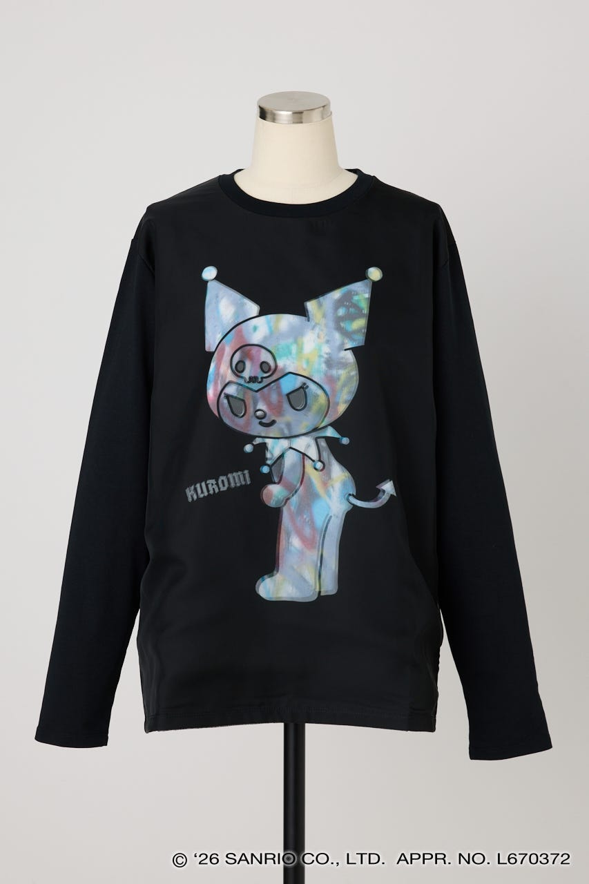 【TRIPPY MIKIO ART】KUROMI SPRAY ART ロングスリーブシャツ BLK S