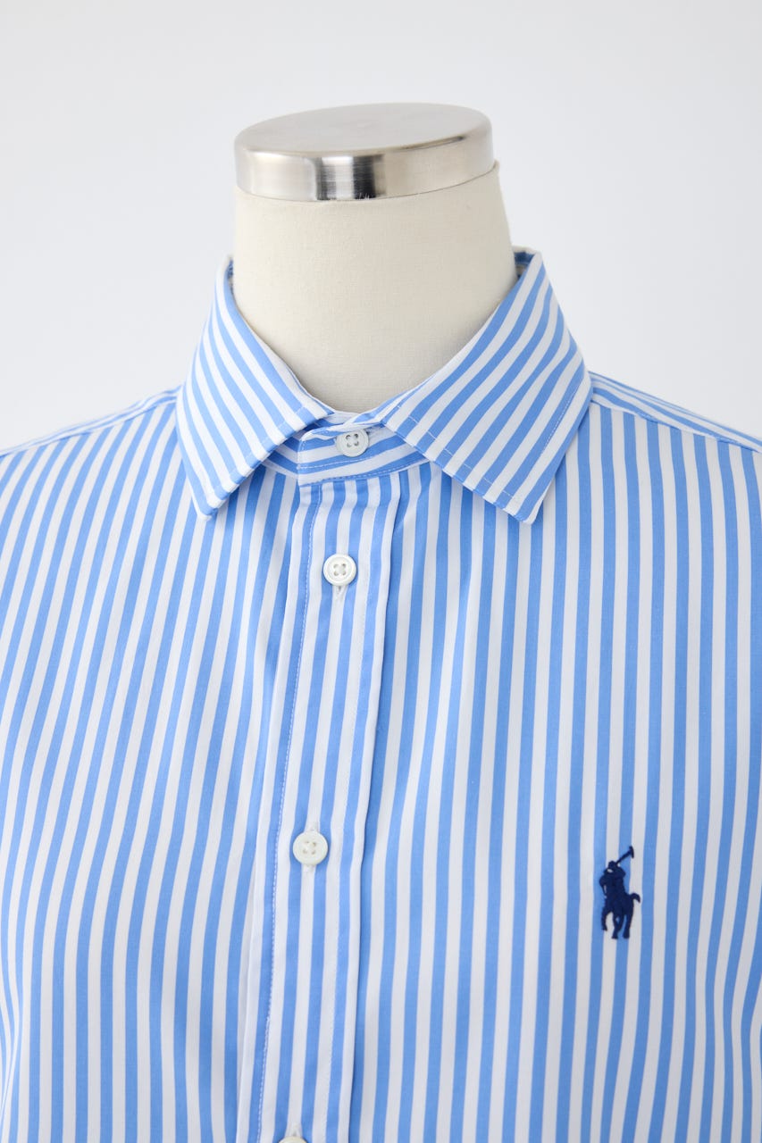 【POLO RALPH LAUREN】ストライプド ポプリン シャツ BLU S