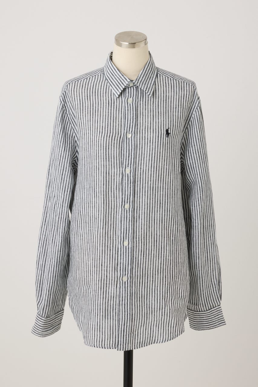 【POLO RALPH LAUREN】クラシック フィット リネン シャツ 柄BLK M