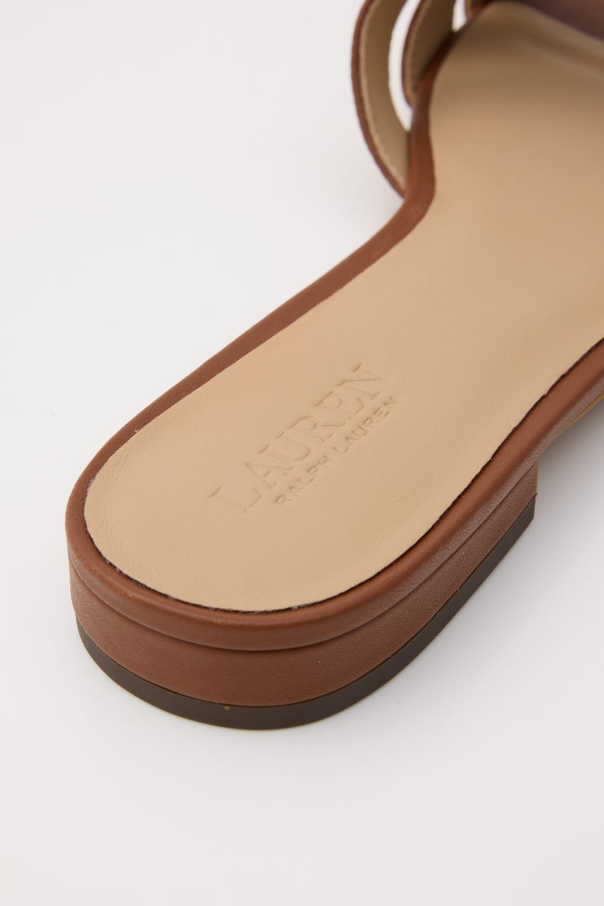 【POLO RALPH LAUREN】Blaike レザートリム スライド サンダル BRN S