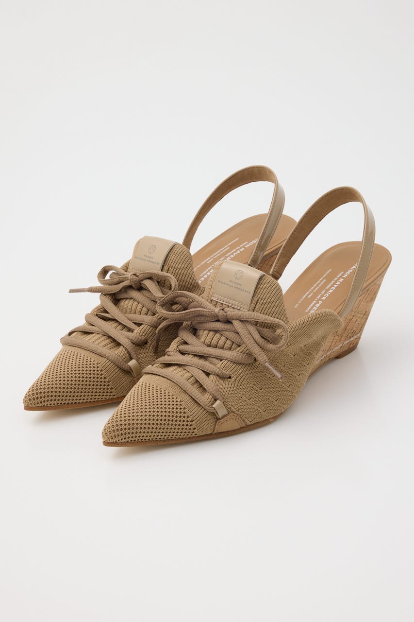 【MAISON MAVERICK PRESENTS】ニットレースアップ スニーカーウェッジミュール BEG 36