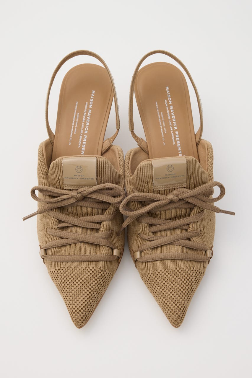【MAISON MAVERICK PRESENTS】ニットレースアップ スニーカーウェッジミュール BEG 36