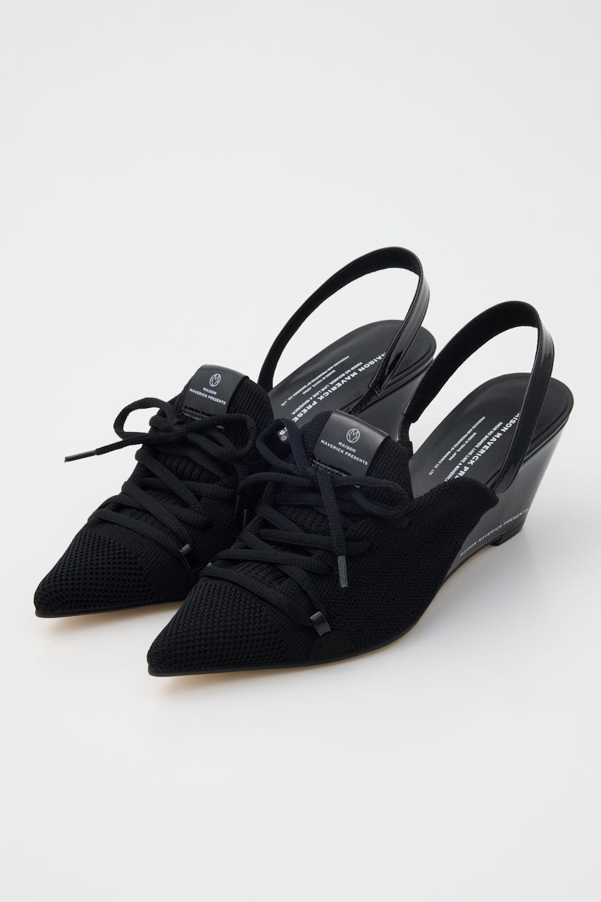 【MAISON MAVERICK PRESENTS】ニットレースアップ スニーカーウェッジミュール BLK 36