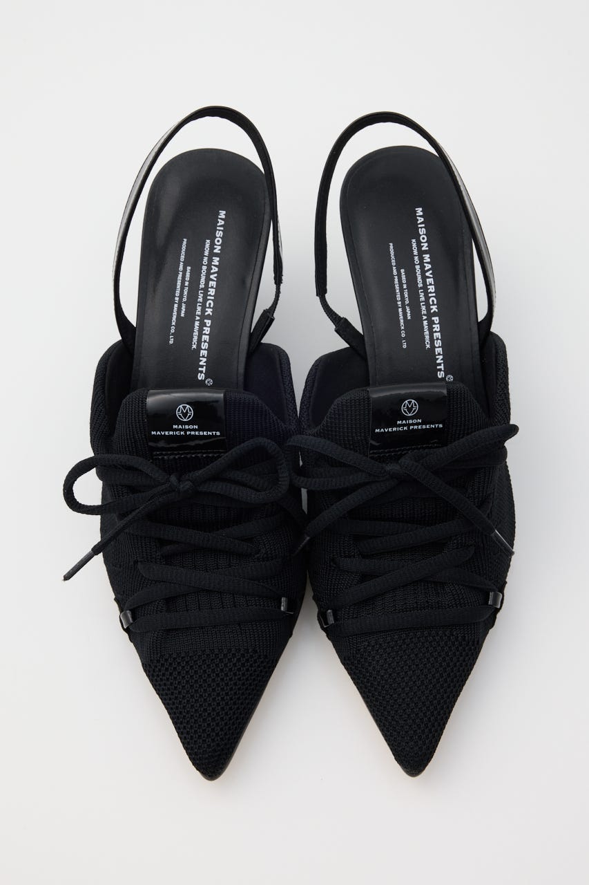 【MAISON MAVERICK PRESENTS】ニットレースアップ スニーカーウェッジミュール BLK 36