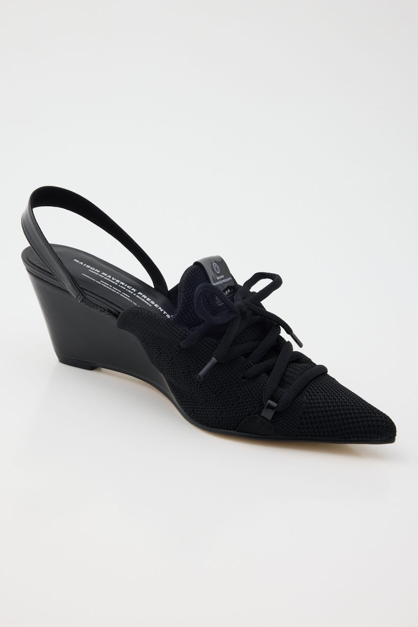 【MAISON MAVERICK PRESENTS】ニットレースアップ スニーカーウェッジミュール BLK 36