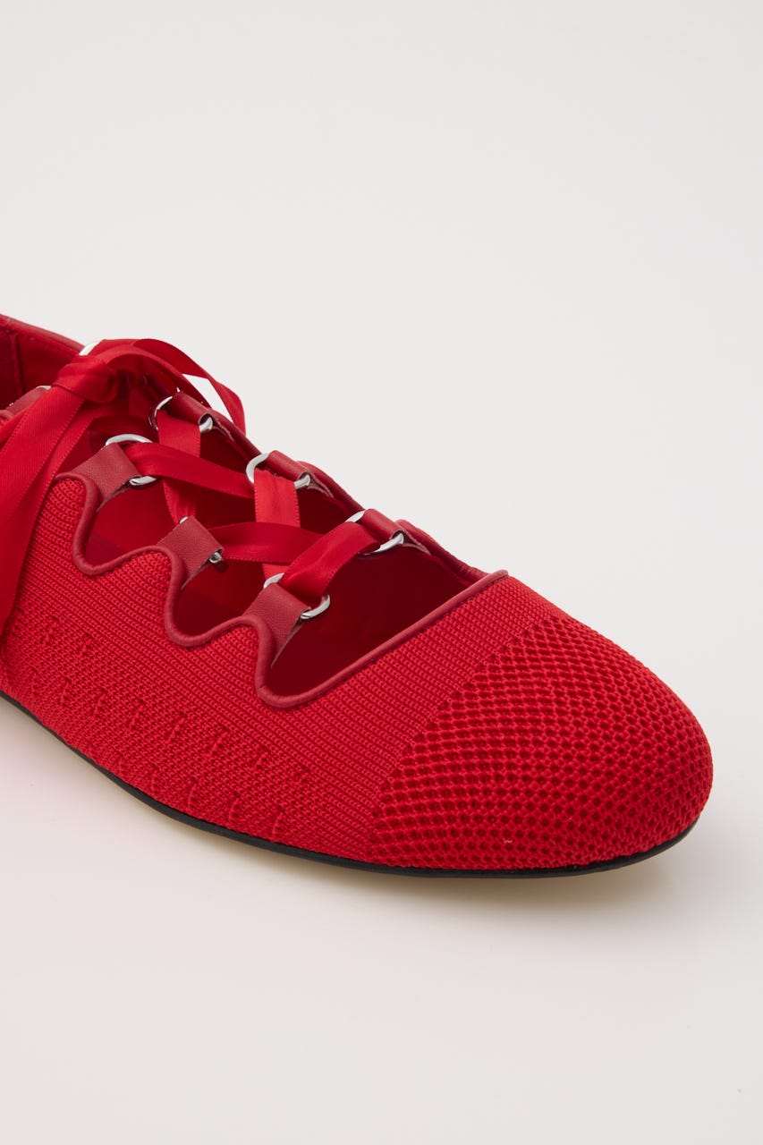 【MAISON MAVERICK PRESENTS】ニット バレエフラッツシューズ RED 38
