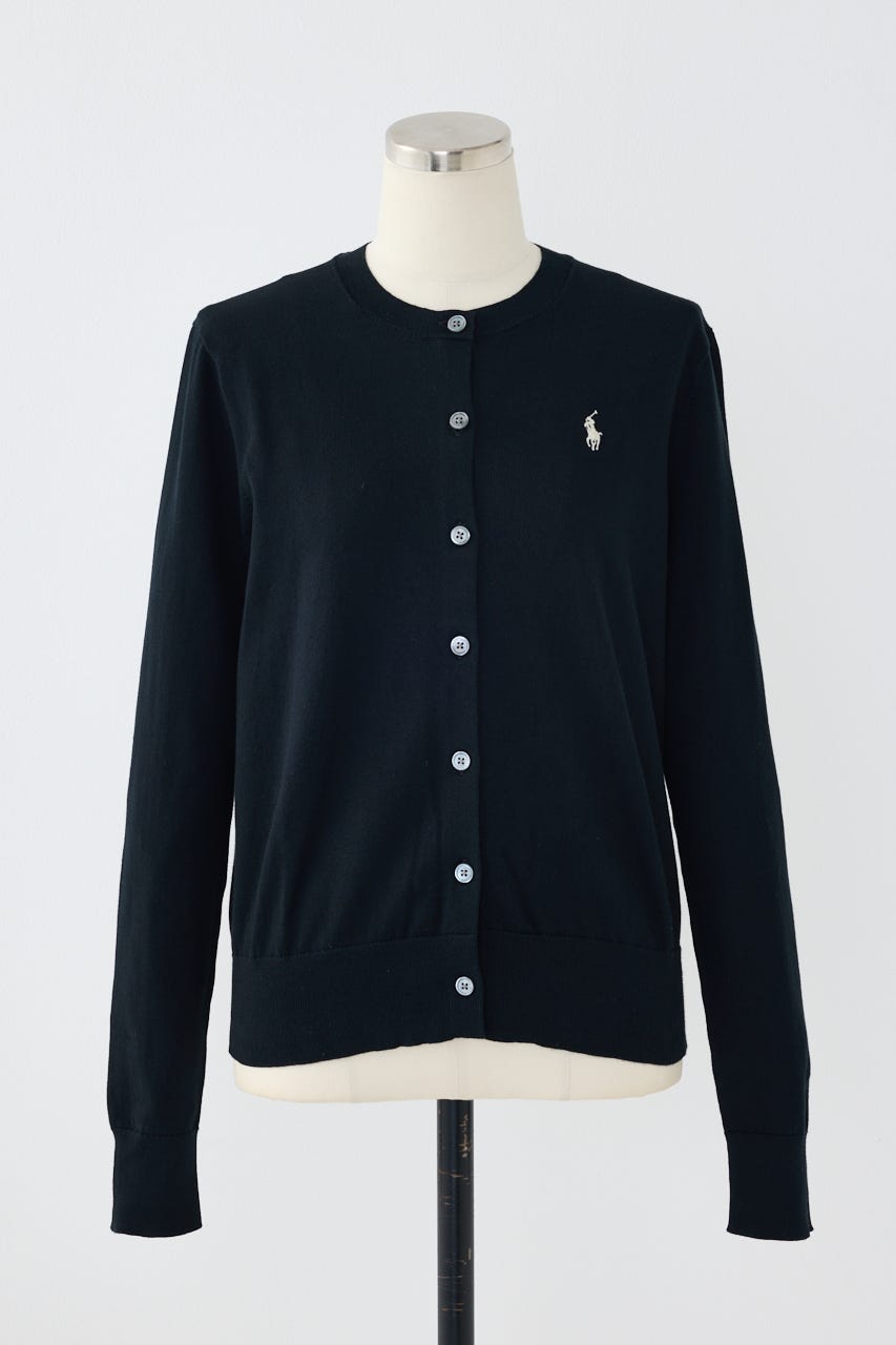 【POLO RALPH LAUREN】コットン クルーネック カーディガン BLK S