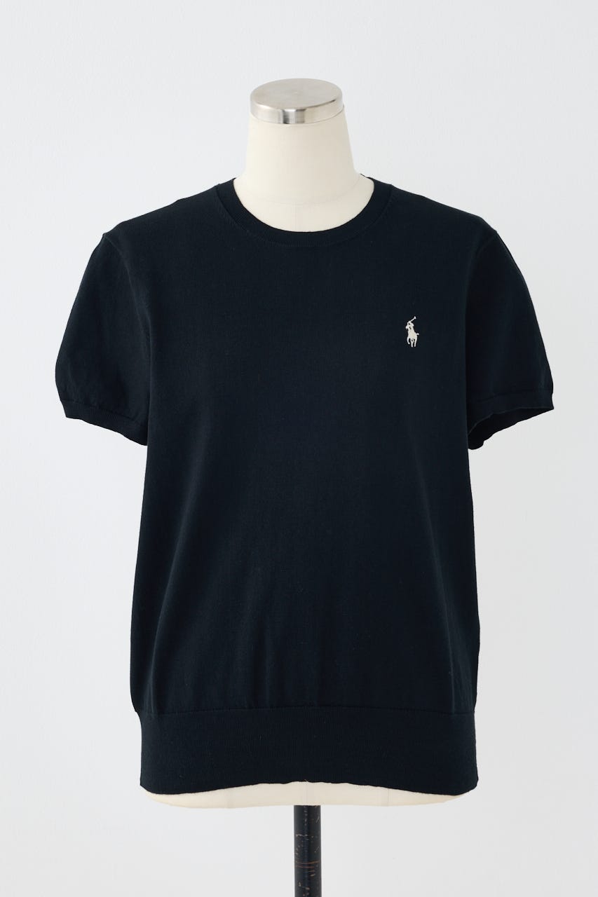 【POLO RALPH LAUREN】コットン クルーネック ニット トップ BLK M