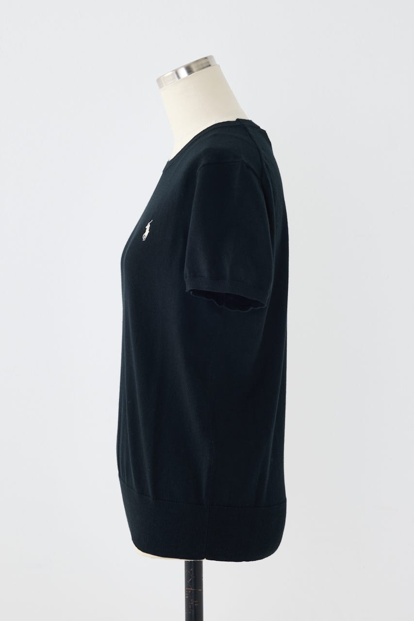 【POLO RALPH LAUREN】コットン クルーネック ニット トップ BLK M