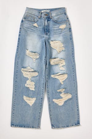 【INSTANTFUNK】ダメージ ワイド デニムパンツ