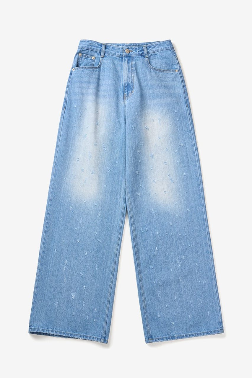 INSTANTFUNK★Damaged Wide Pants★ワイドで楽なDenim★人気 INSTANTFUNK☆Damaged Wide Pants☆ワイドで楽なDenim☆人気