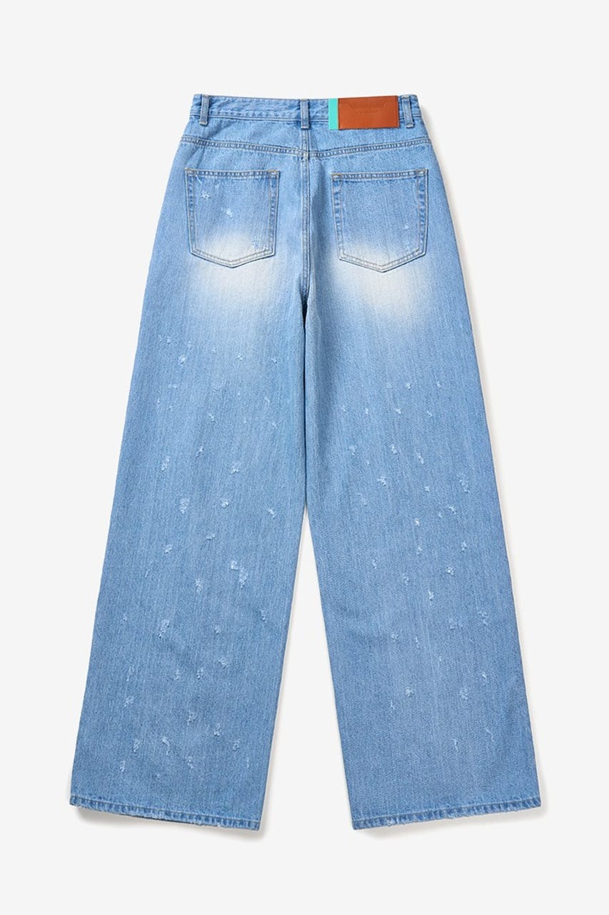 【INSTANTFUNK】ダメージ ワイドパンツ BLU S