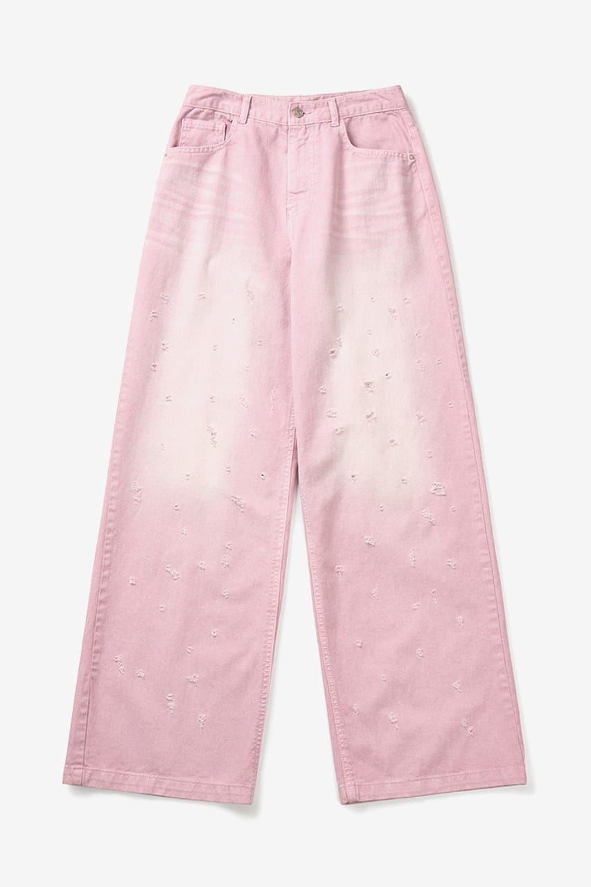 【INSTANTFUNK】ダメージ ワイドパンツ PNK S