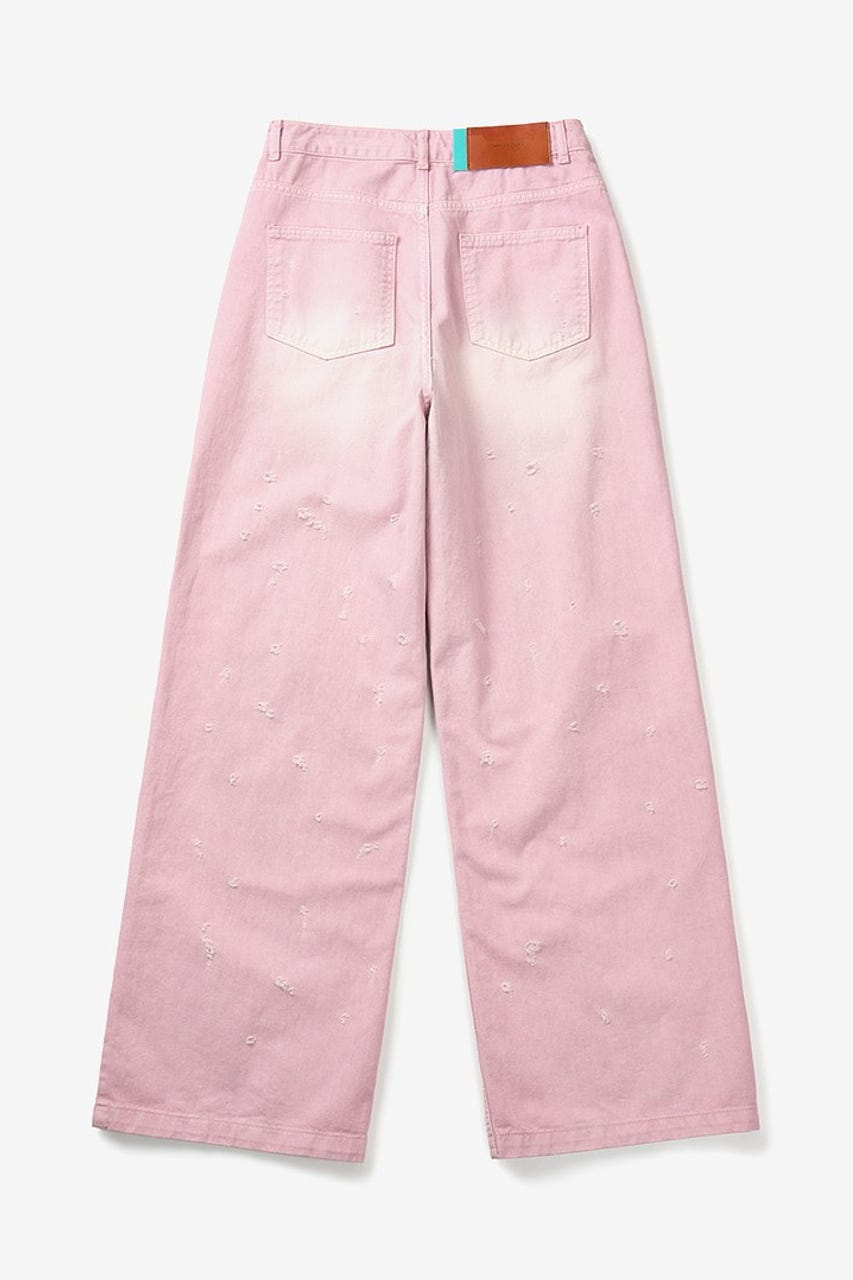 【INSTANTFUNK】ダメージ ワイドパンツ PNK S