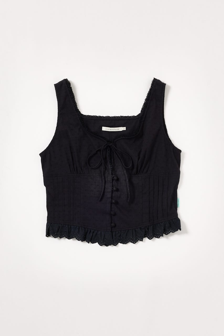 【INSTANTFUNK】フリル リボン スリーブレストップ BLK M