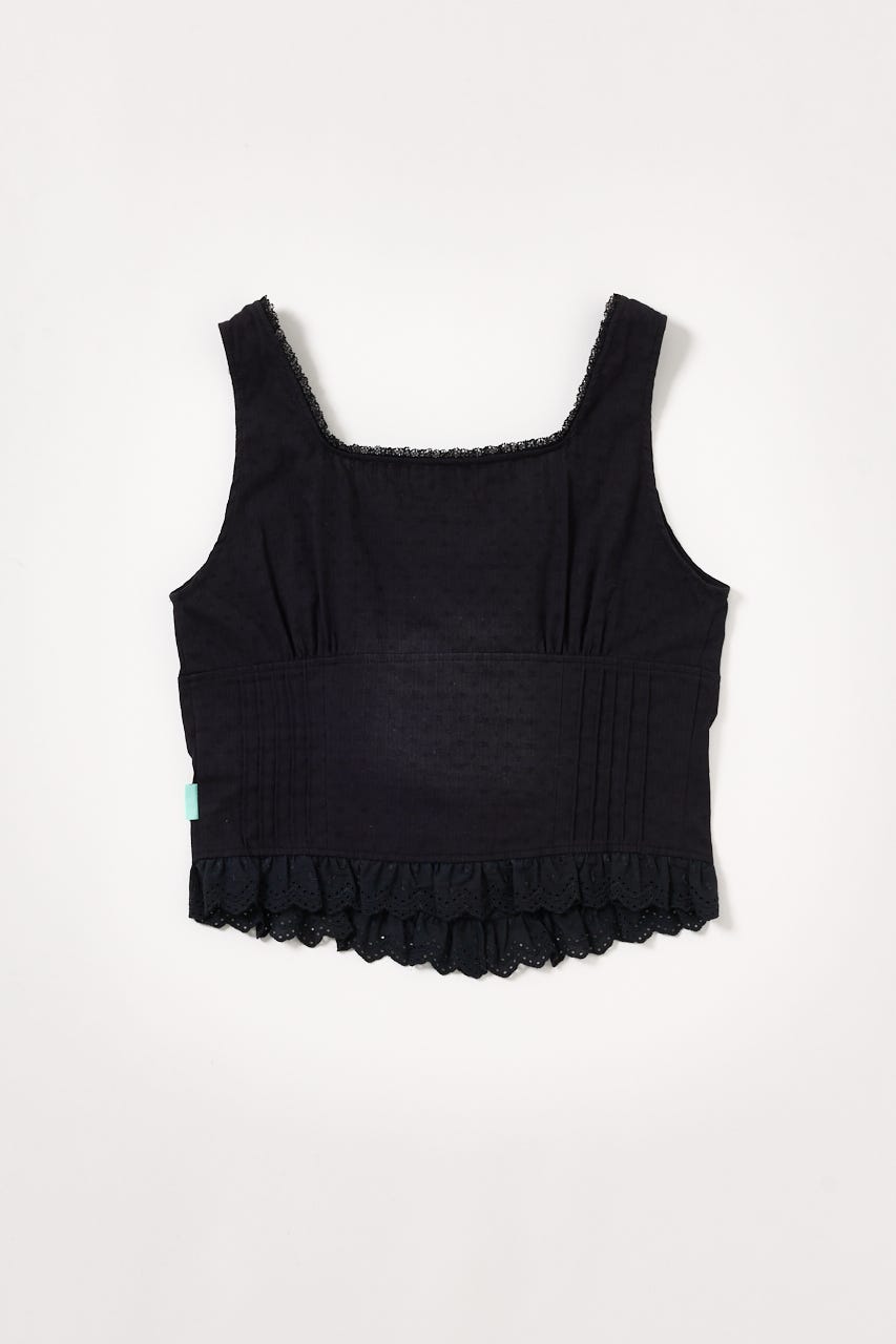 【INSTANTFUNK】フリル リボン スリーブレストップ BLK M