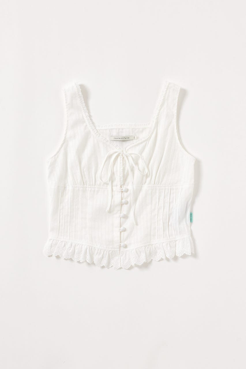【INSTANTFUNK】フリル リボン スリーブレストップ WHT S