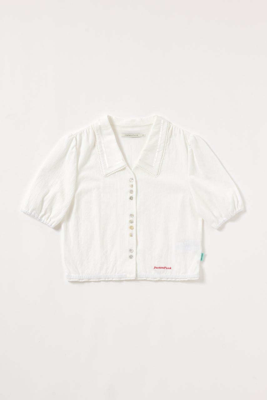 【INSTANTFUNK】クロップド ショートスリーブ ブラウス WHT M